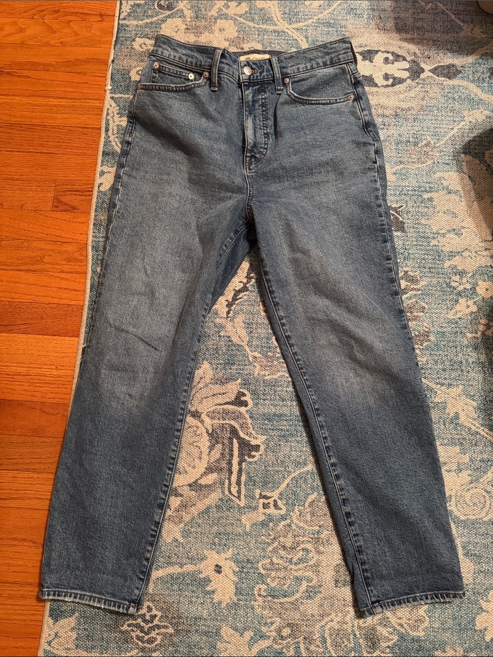 Madewell “The MomJean” High-Rise Straight-Leg Medium Blue Denim Jeans